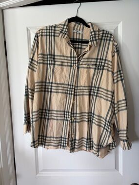 Madewell Beige Shirt with Green Plaid